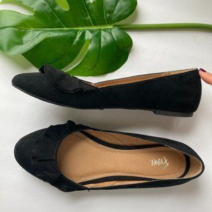 Fioni Black Fats, Faux Seude Black Flats, Flats
